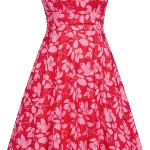 Belle Poque 2025 red floral vintage-inspired dress with A-line silhouette, sleeveless design, and elegant floral print, ideal for spring and summer occasions